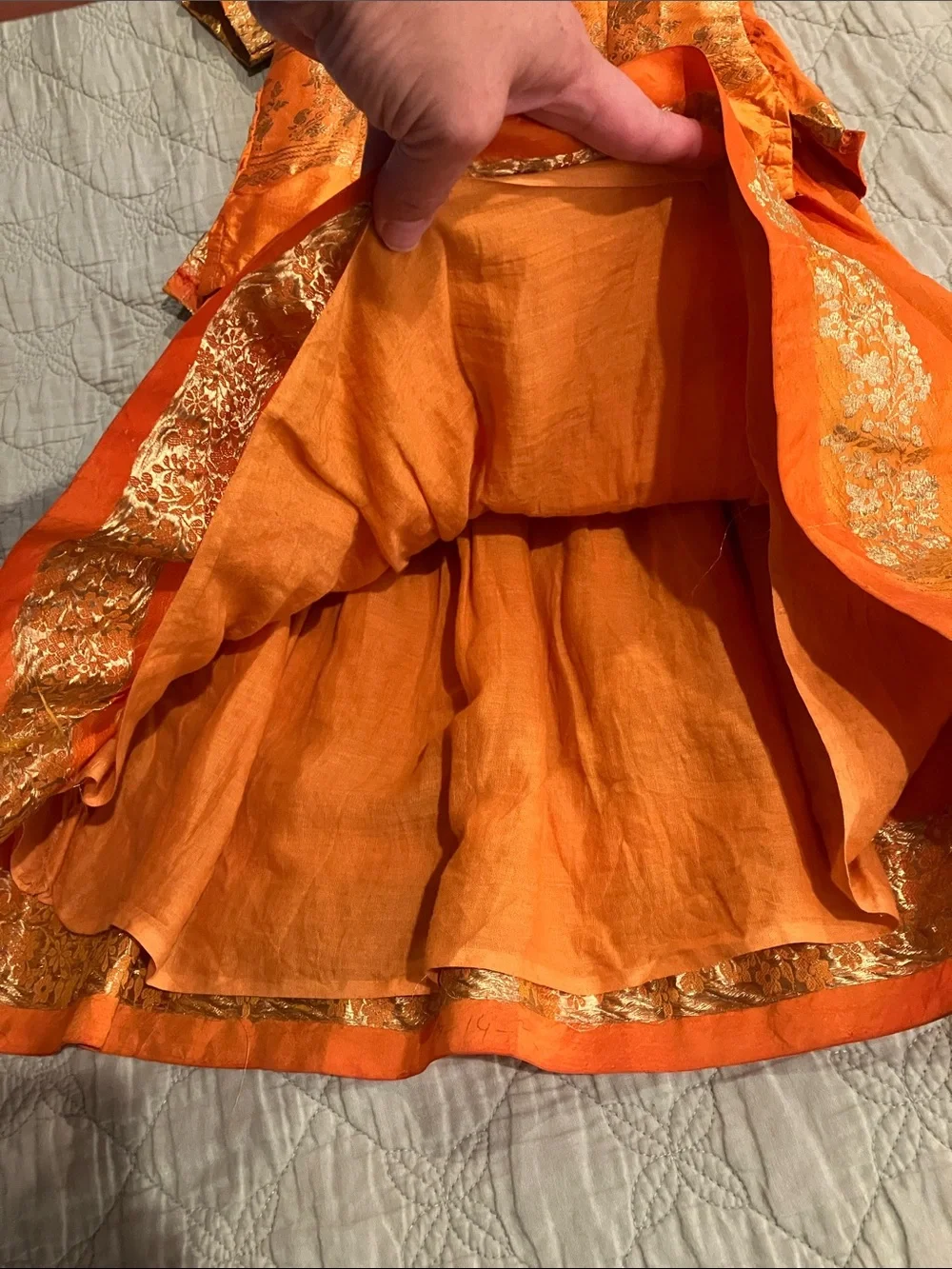 Handmade Orange silk, children's India dress - Size 4T